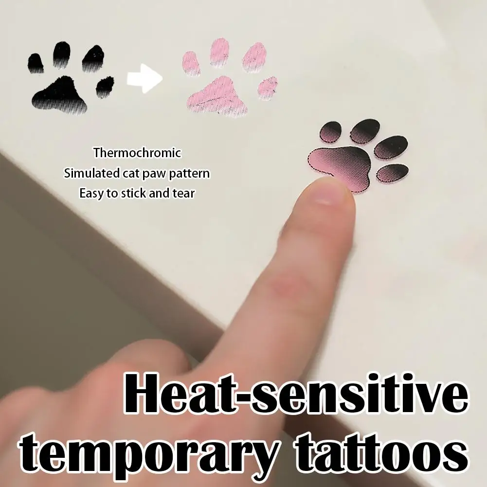 Temporary Tattoos Temperature-Sensitive Paw Print Tattoos Face Tattoos Cat Stickers, Water-Resistant Paw Print Temporary Tattoos