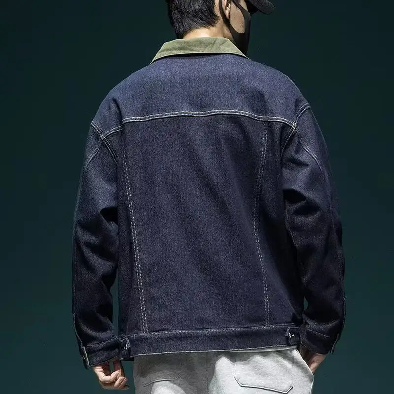 جاكيت دينيم أمريكي عتيق ثقيل الوزن للرجال، فضفاض بمقاسات كبيرة، بألوان متباينة، مناسب للربيع والخريف #2