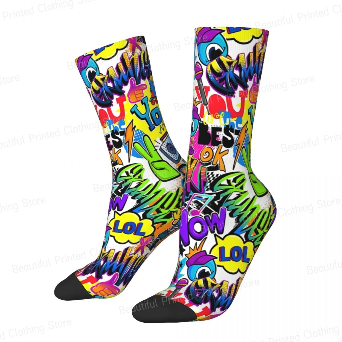 

Graffiti Tropic Pop Art Graffiti Unisex Four Seasons Socks Running Happy Crew Socks Street Style Crazy Sock