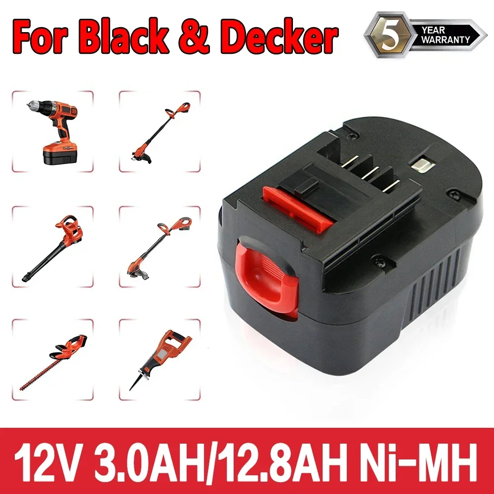 12V 12800mAh Rechargeable Tool Battery For Black&Decker A12 A12EX FSB12 FS120B A1712 HP12K HP12 Ni-MH Replacement Drill Battery