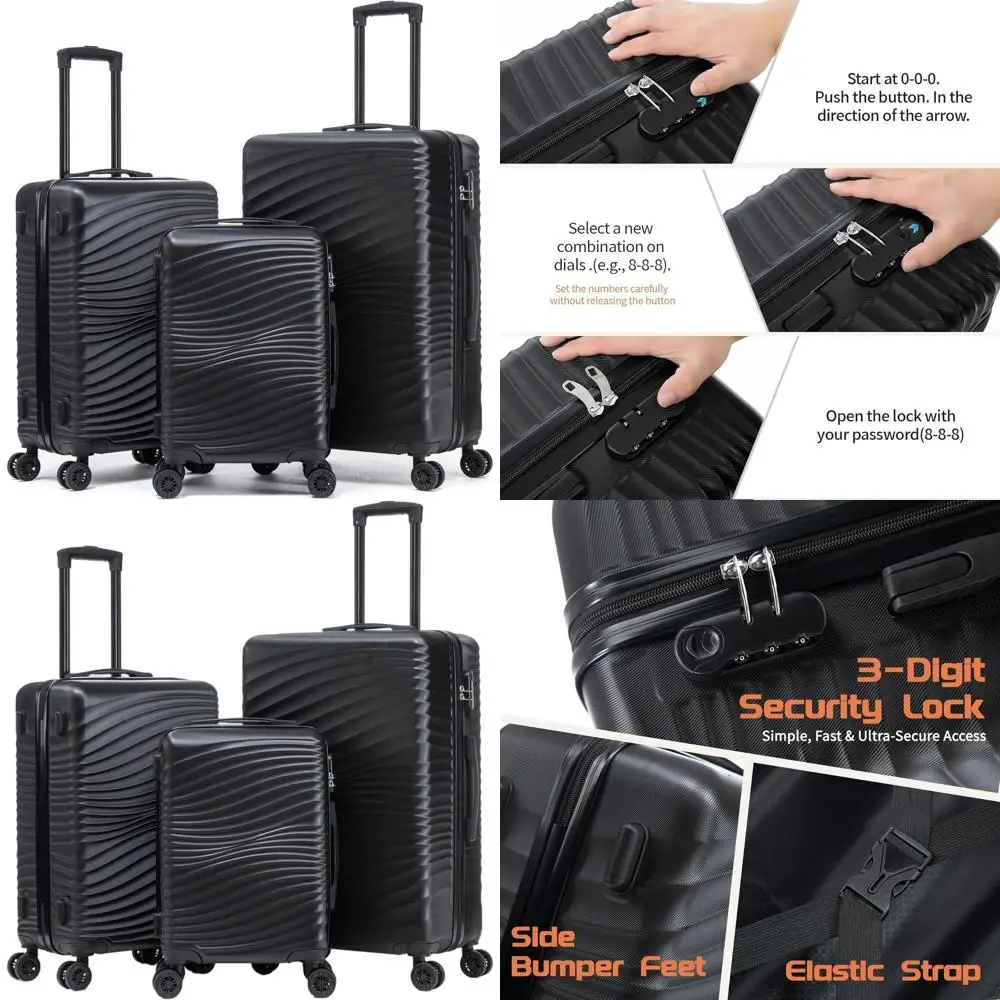 

3-Piece ABS Luggage Set with Spinner Wheels: 20/24/28 Sizes, Airline Approved Carry-On, Lightweight & Secure