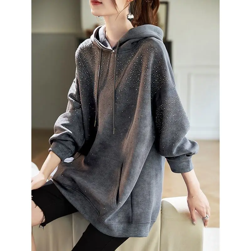 

Дизайнерский модный свободный топ с длинными рукавами и капюшоном для тяжелых условий эксплуатации для женщин