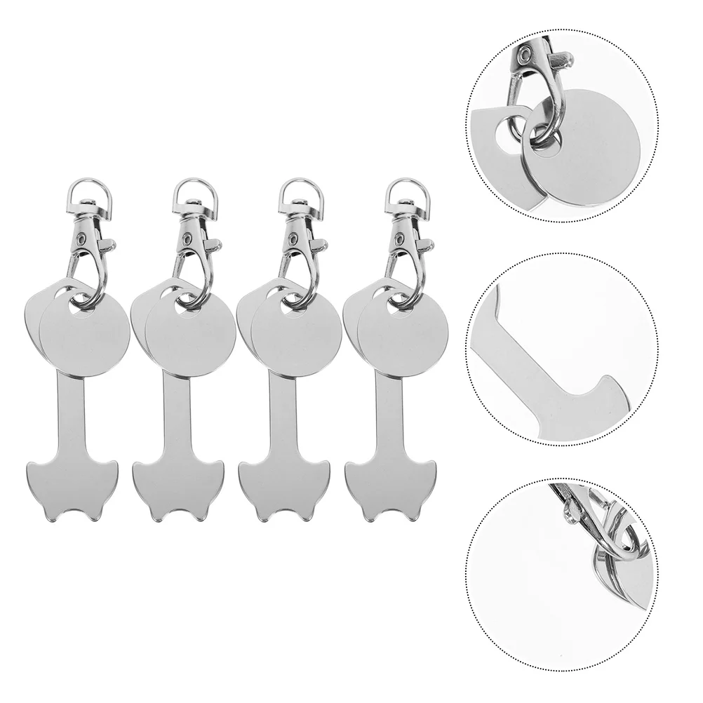 4 Pcs Cart Token Keyring Shopping Trolley Keyrings Quarter Holder Keychain Grocery Metal