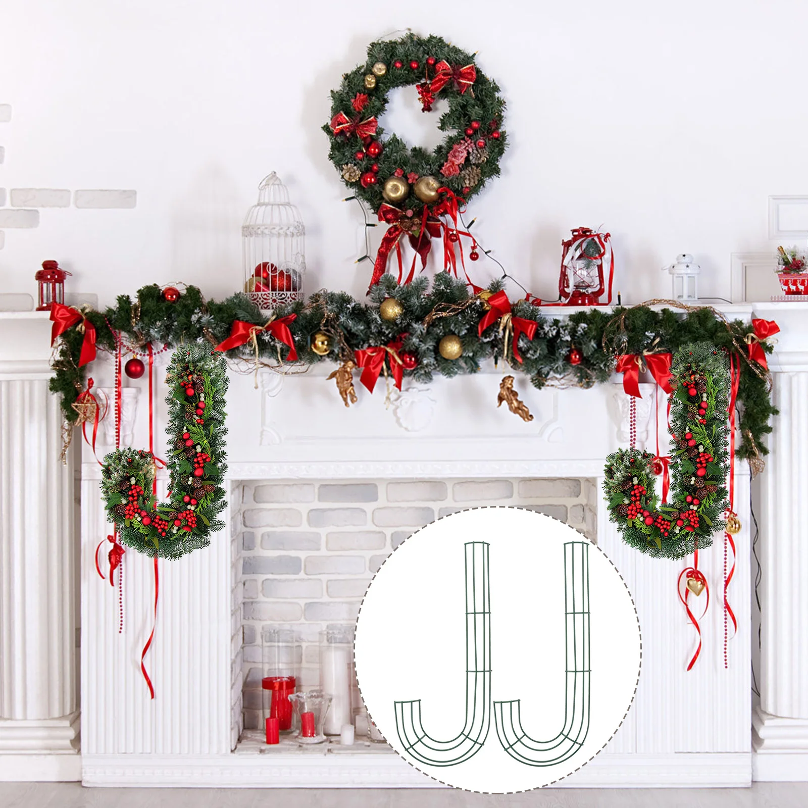 2 Pcs Candy Cane Wire Wreath DIY Macrame Ring Christmas Garland Accessory Frame Hanging Wall Decor for