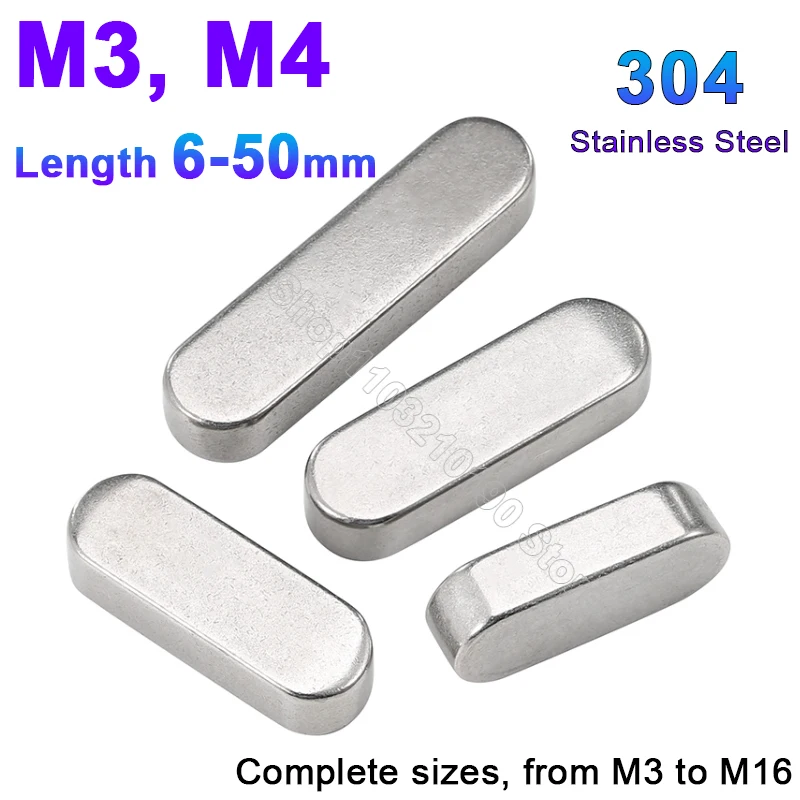 

2-50pcs M3 M4 304 Stainless Steel Parallel Key Square Rectangular Keys Round Ended Feather Key Dowel Drive Shaft A Type Flat Key