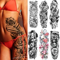 Autocollants de tatouage temporaire imperméables pour femmes et hommes, faux tatouages, art complet, grand bras