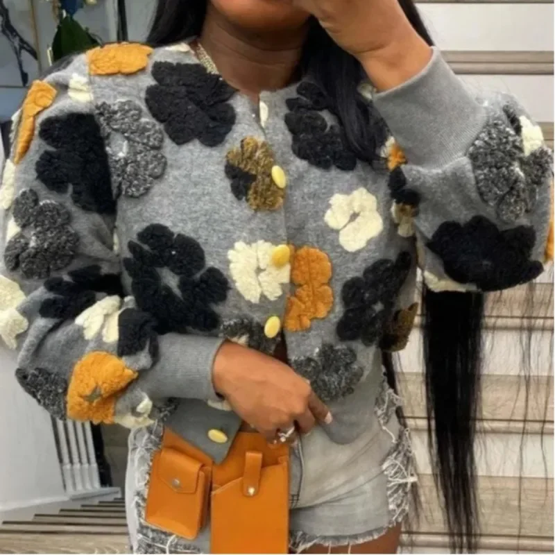 

Уличная плюшевая жаккардовая зимняя куртка с круглым вырезом, женская одежда, теплая однобортная куртка в стиле Харадзюку с рукавами-фонариками, шикарное пальто, верхняя одежда