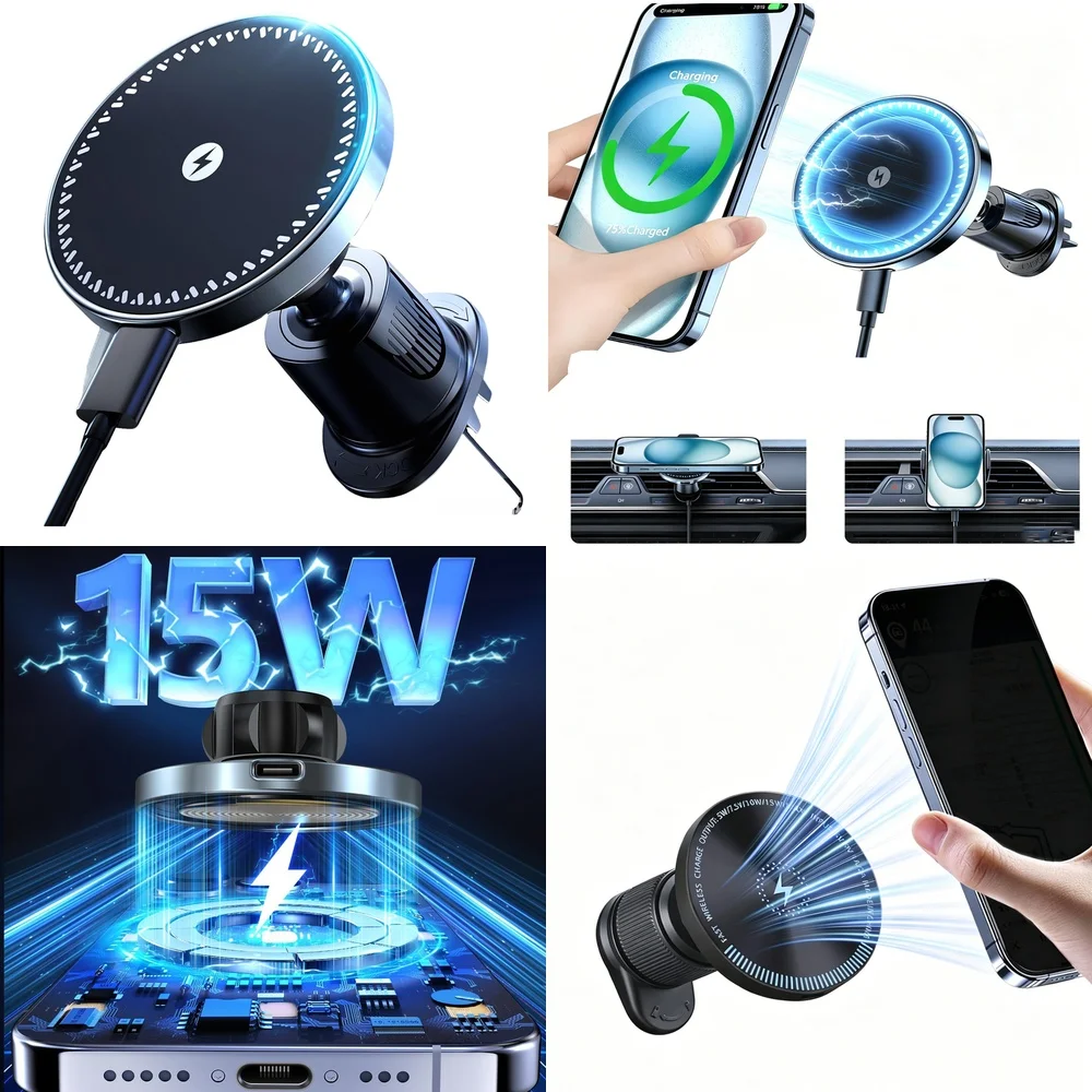 Magnetic Wireless Car Charger Fast Charging Trending Product 2026 Air Vent Magnet Car Phone Consumer Electronics for Vehicles
