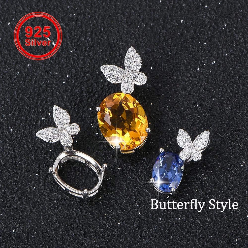 

S925 Sterling Silver Butterfly Pendant Setting, Fits 4x6mm to 8x10mm Oval Stones, DIY Jewelry Making Blank Base