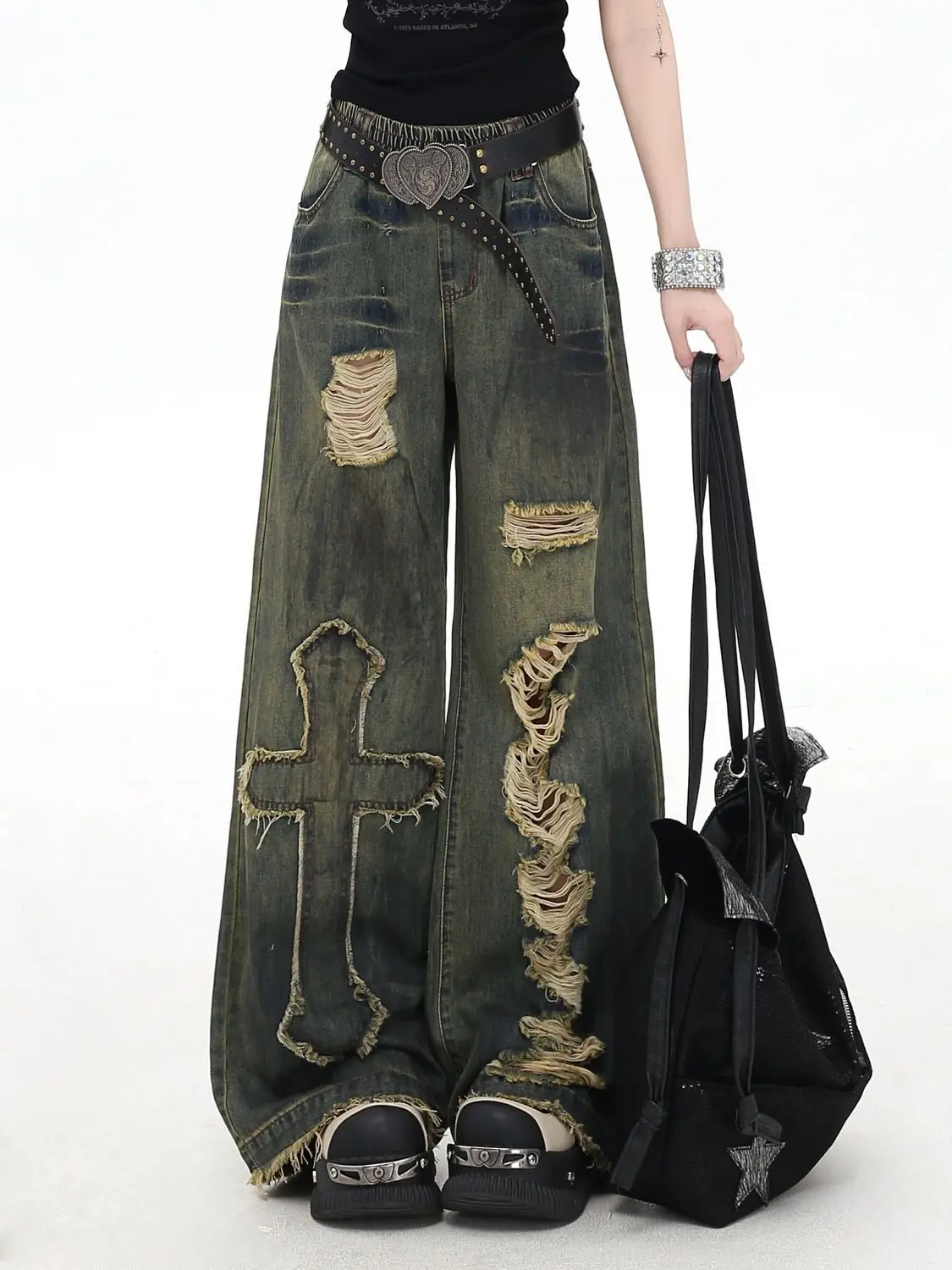 

Women's Blue Cargo Baggy Jeans Y2K American High Street 2000S Style Harajuku Aesthetic Vintage Jeans Pants Trousers Clothing New