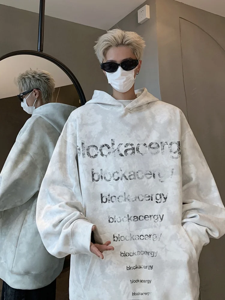 

Мужская толстовка в американском стиле с принтом тай-дай и надписями, плотная, весенне-осенняя, повседневная, свободного кроя, из хлопка и полиэстера