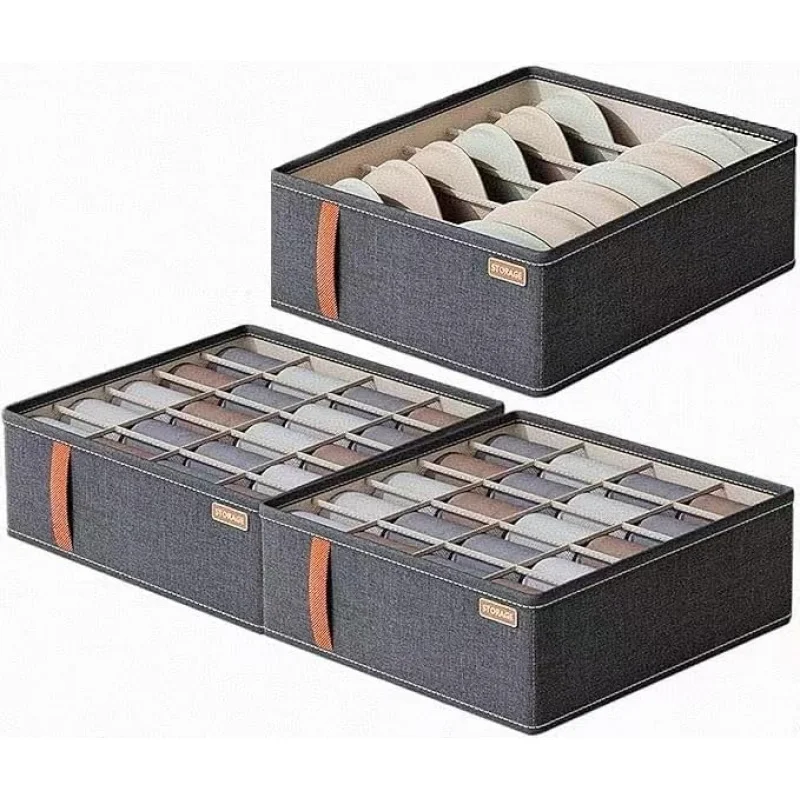 

3pack Wardrobe Organizer，Foldable Box Fabric Storage Bin with Divider for Socks Bra Clothes Underwear