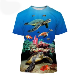 Summer Fun Green Turtle graphic t shirts Men Fashion Underwater World Pattern Printed Tees Casual Round Neck Short Sleeve Tops