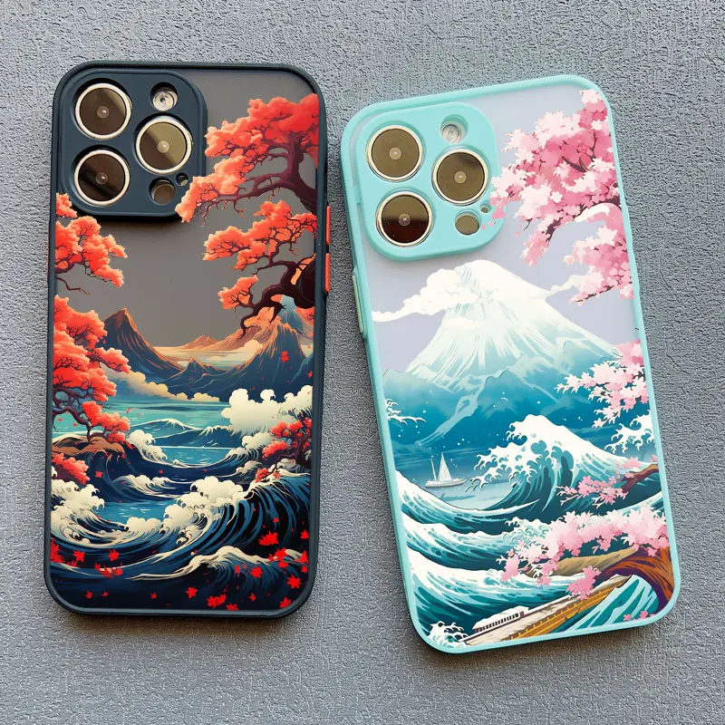 

Japanese Mount Fuji Landscape Wave Phone Case For iPhone 16 14 13 12 11 15 Pro Max Mini XR XS X 15 14 7 8 Plus SE2 Back Cover