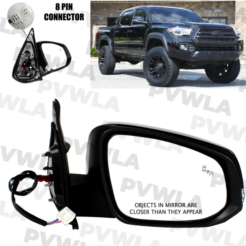 

For Toyota Tacoma 2016 2017 2018 2019 2020 2021 Right Side 8 Pins Black Painted Mirror Assembly