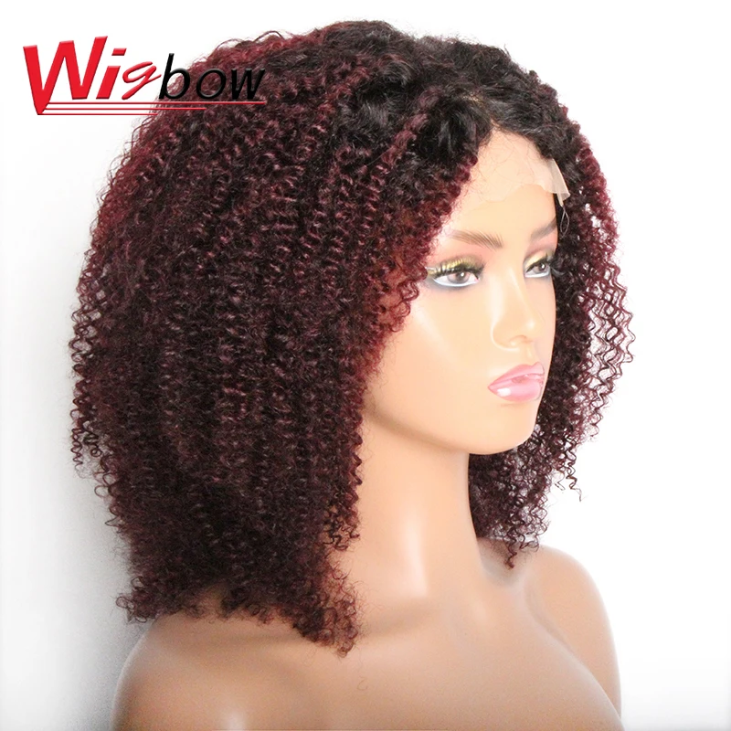 วิกผมเส้นผมมนุษย์แบบ Ombre 4x4สำหรับผู้หญิงผมบราซิลวิกผมหยิกสั้นของมนุษย์วิกผมคอสเพลย์ส่วนกลางพร้อม T1B ที่ดึงออกมาล่วงหน้า/27/30