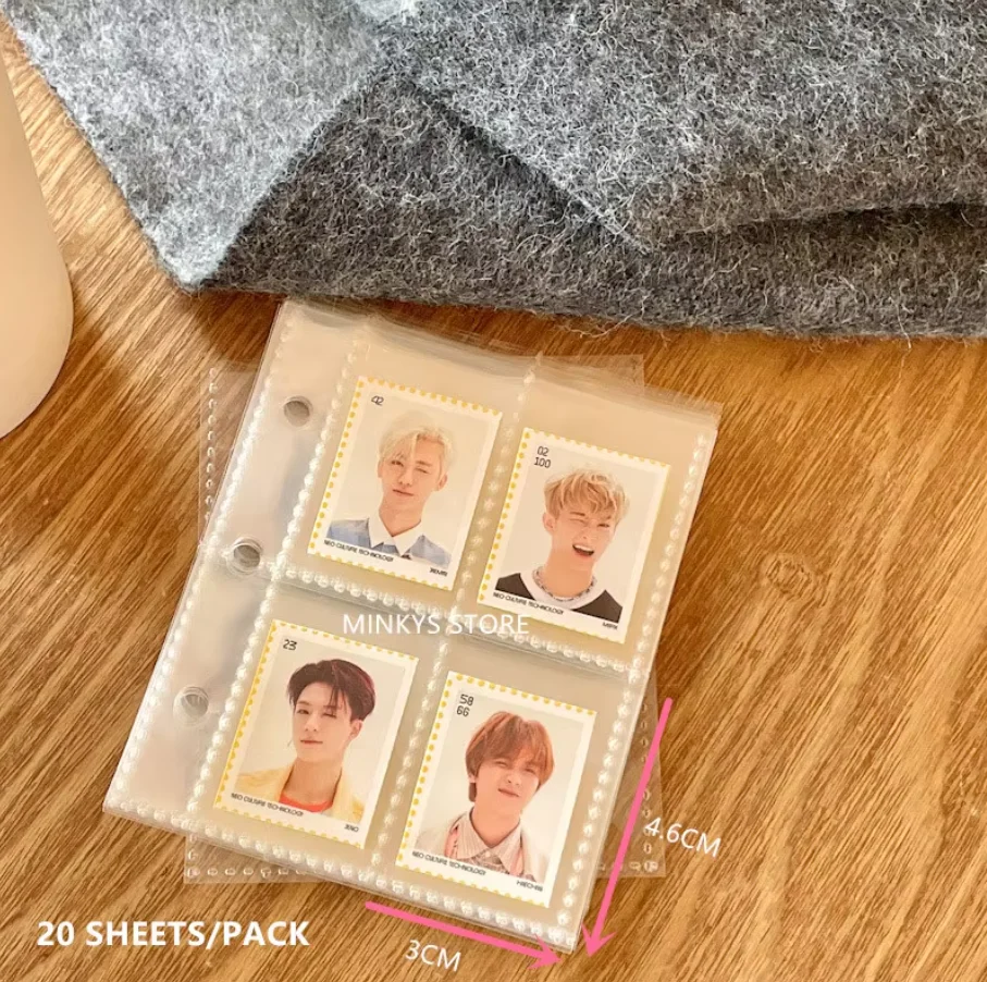 MINKYS Kawaii Golvend Patroon PU Lederen 3 Ring Kpop Fotokaartmap 3 inch Eén Vak Idoolkaart Organizer Opbergboek