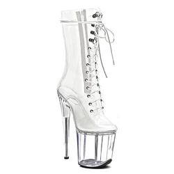 Leecabe  20CM/8inches  Clear PVC Upper  Trend fashion High Heel platform Boots closed toe  stripper heel  Pole Dance booties