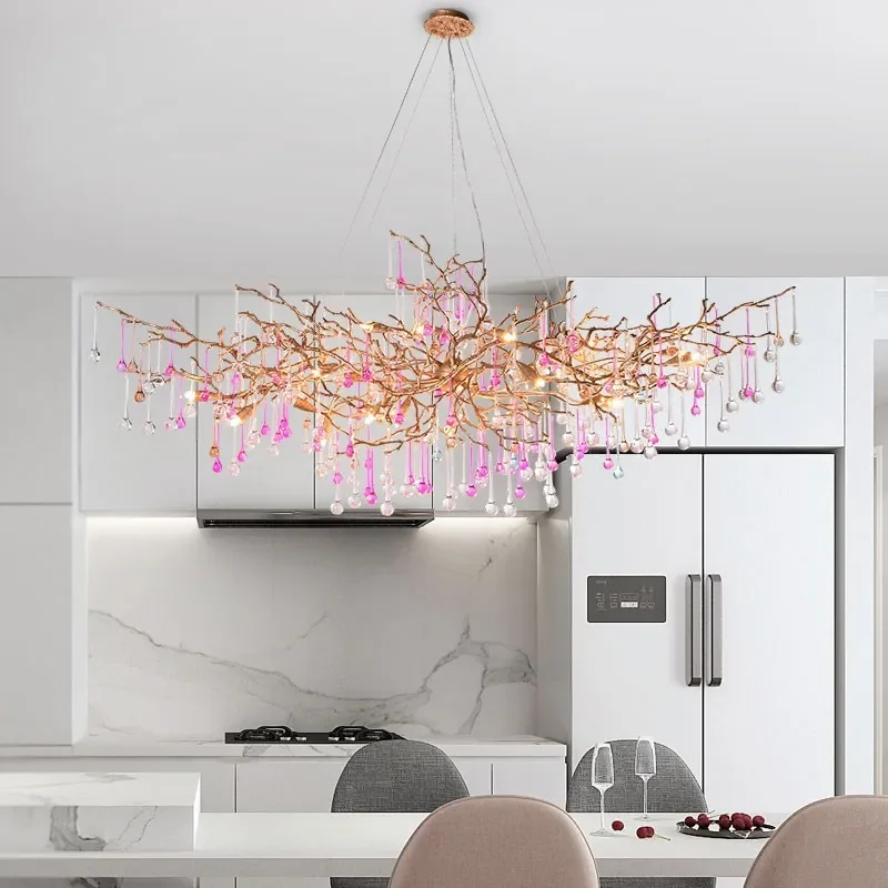 New Arrival Copper Colorful LED Chandeliers Lighting Water Drops lustre de cristal Salon Copper avize Salon Chandeliers Ceiling