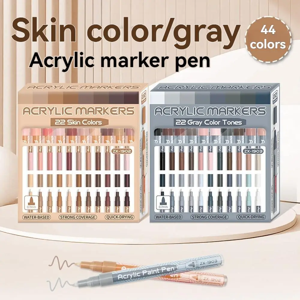 

Skin Color / Gray Acrylic Marker Set, 22 Colors Available in a Single Set, 0.7mm Ultra-Fine Tip, Water-Based, Quick-Drying, High Coverage, Suitable for Multiple Materials (Paper / Stone / Wood / Ceramic / Phone Case), for Human Portraits / Anime Illustrat