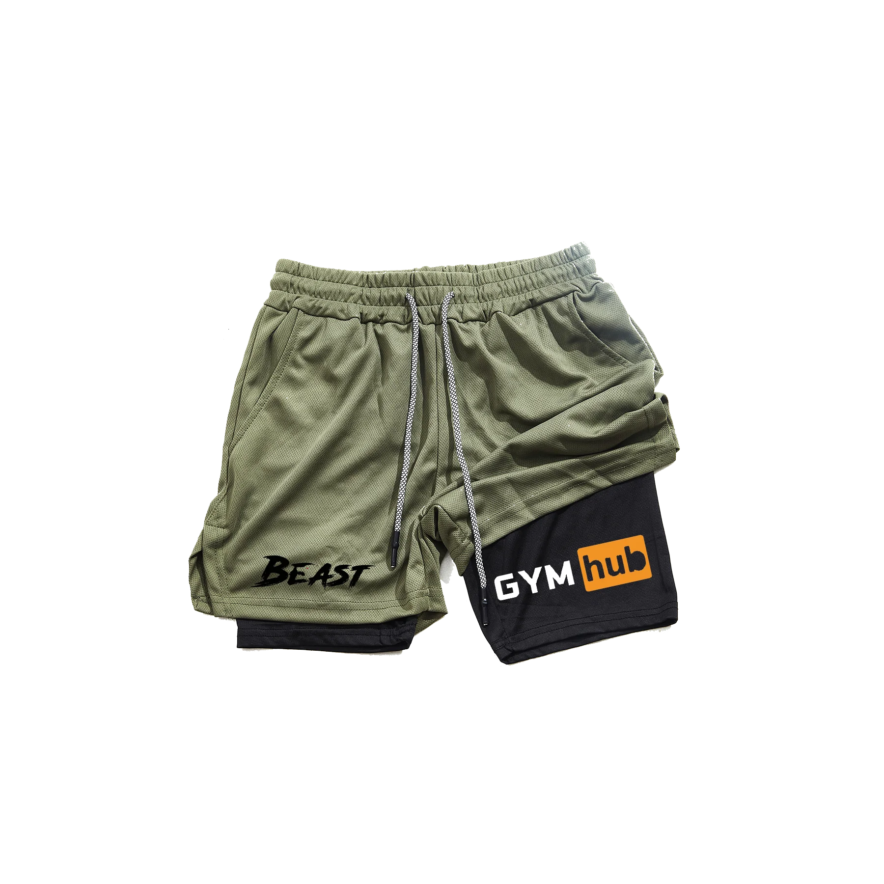 شورت Beast الرجالي ذو الطبقة المزدوجة المسامية، شورت رياضي سريع الجفاف، مناسب للتدريب على الجري على الساق المستقيمة، اتجاه الصيف #3