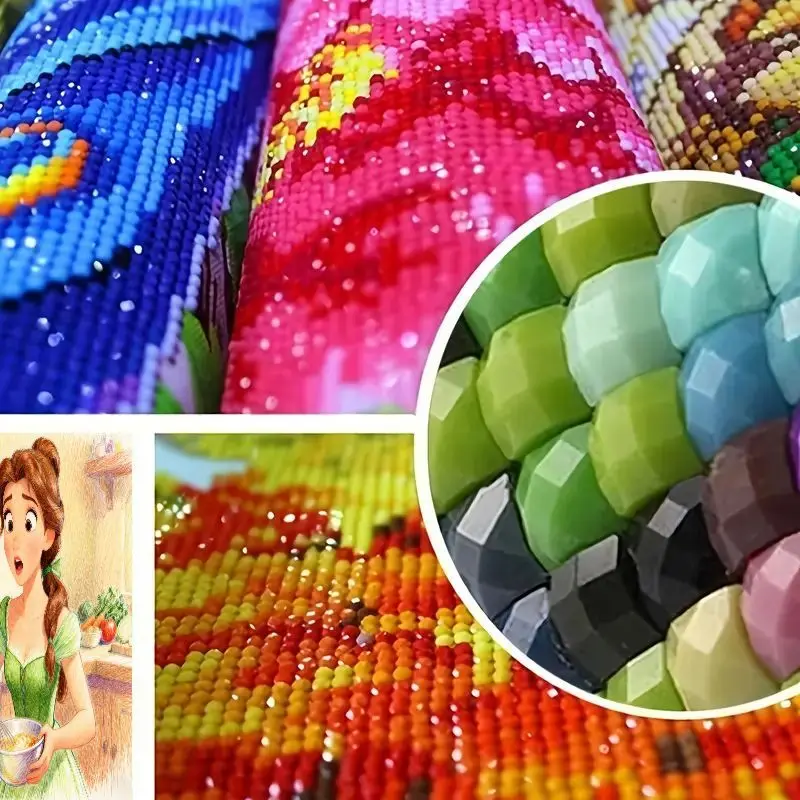 1 قطعة 5D DIY الماس طقم الطلاء ، الكرتون ديزني الأميرة حسناء الخبز في المطبخ الحفر الكامل جولة كريستال حجر الراين الفن الحرفية S