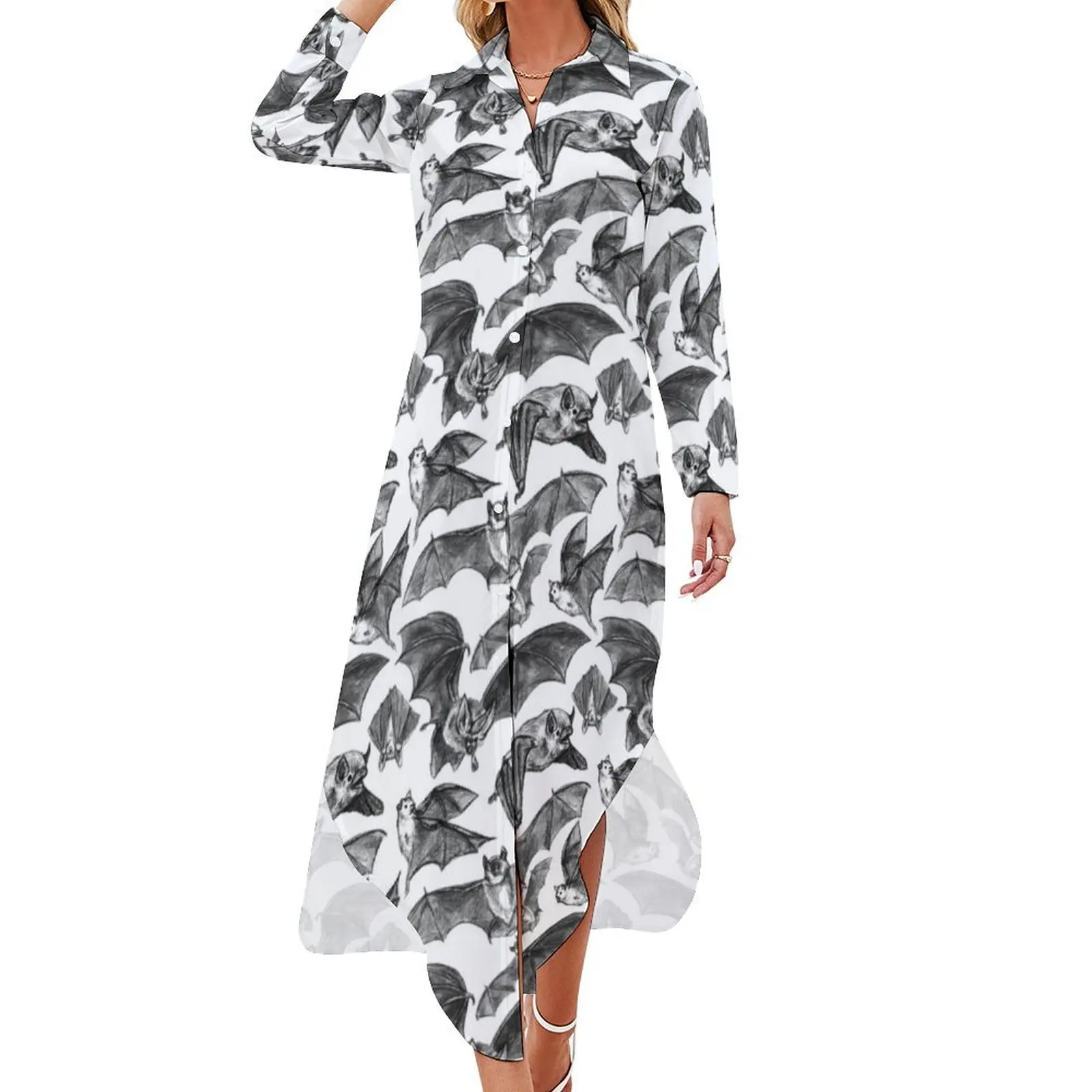 

Bat pattern Long Sleeved Shirt Dress women's evening dresses 2024 women clothes cocktail dresses