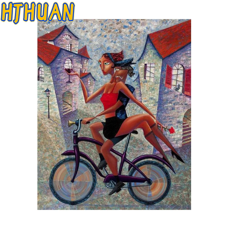 

Diamond Painting Full Drill square round Abstract geometry Lovers On Bicycles Mosaic 5d DIY Diamond Painting Home Decor gift