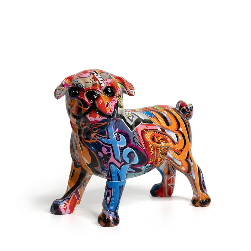 Statue Chihuahua Graffiti Colorée - Figurine Résine Artistique Chien Mignon Pour Déco Maison Et Bureau