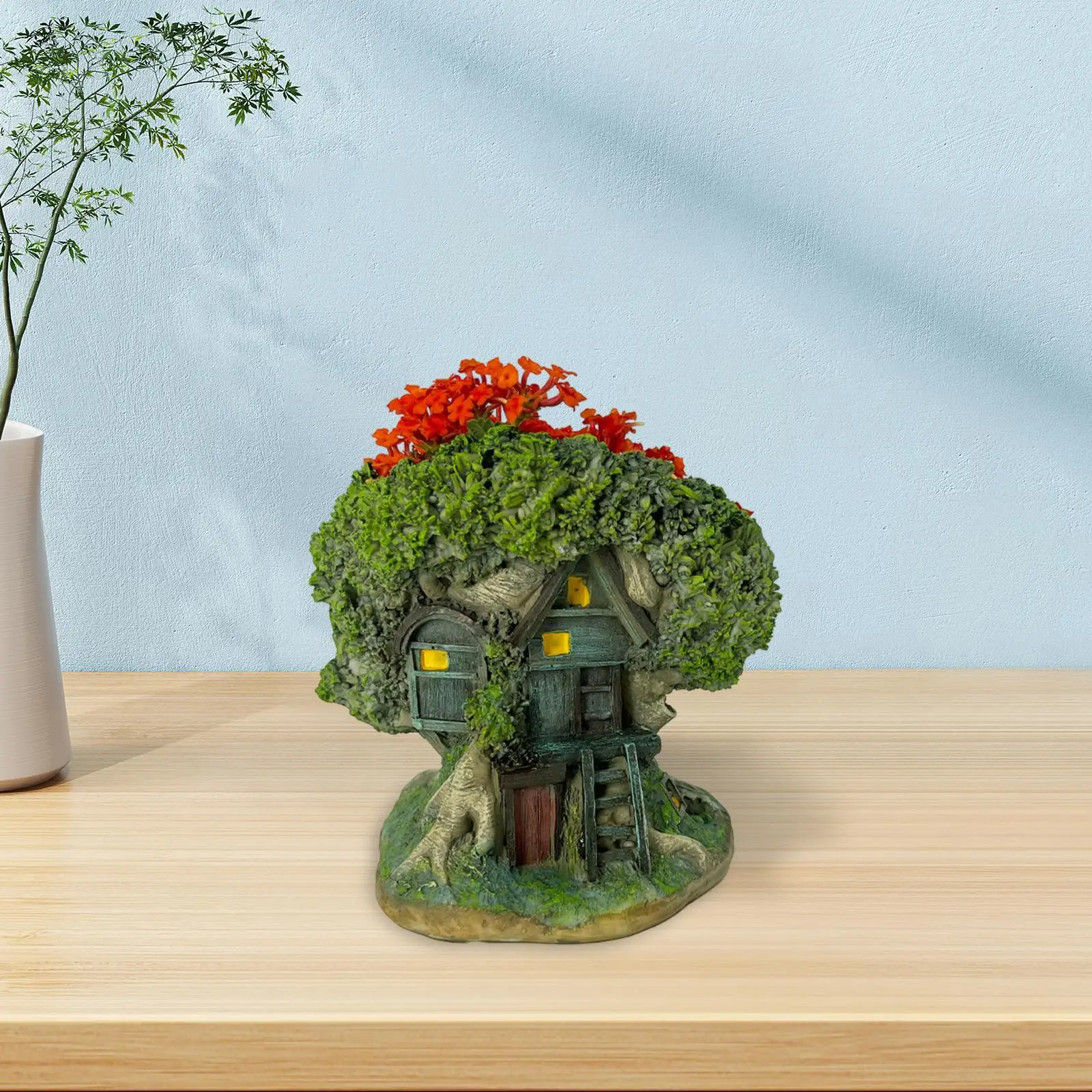 Figurina di vaso di fiori con ornamento in resina con foro di drenaggio per ufficio da scrivania da giardino