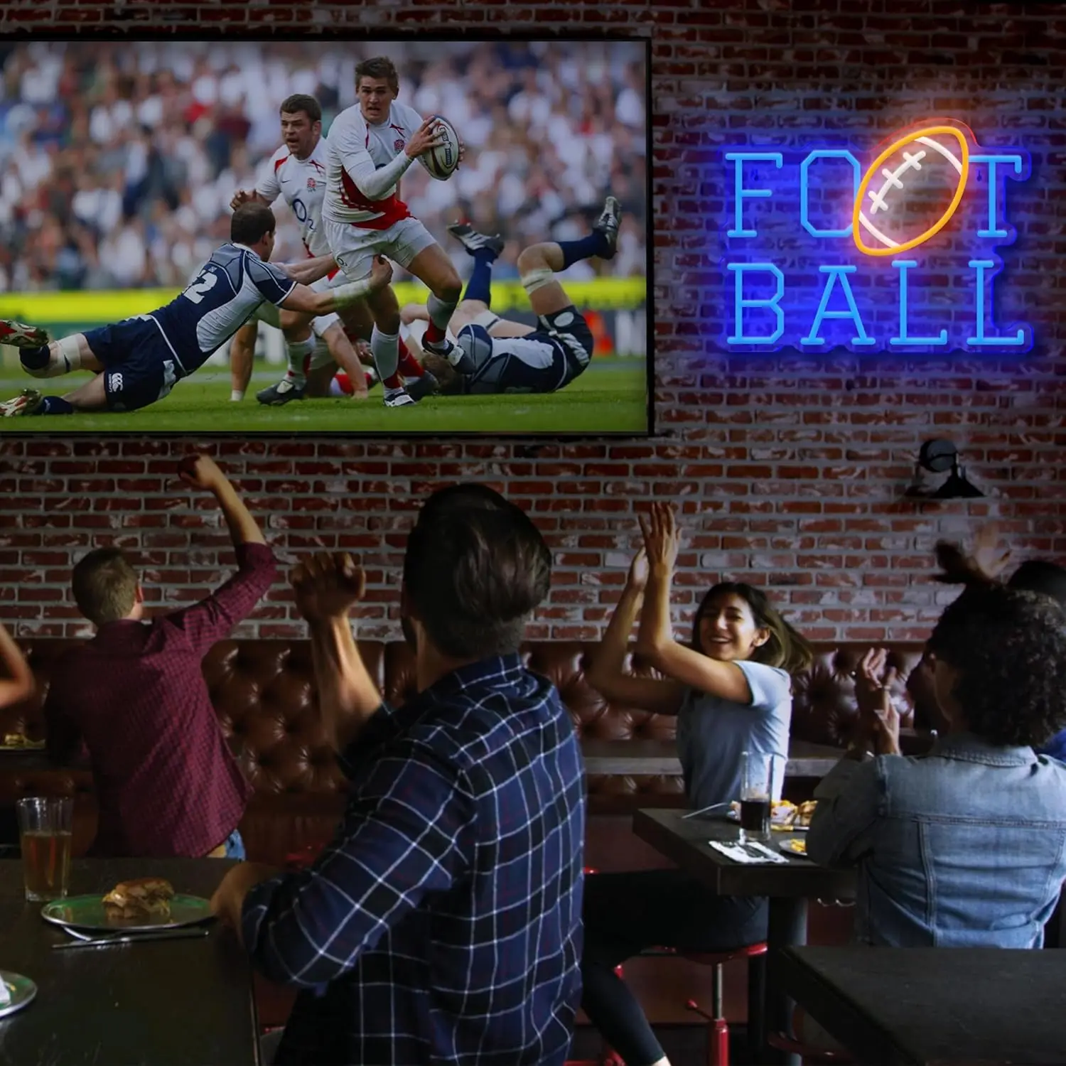 Football Neon Signs USB Powered Blue Football Light Up Sign Wall Decor for Teens Bedroom Gamer Room Rugby Sports Man Cave Colleg