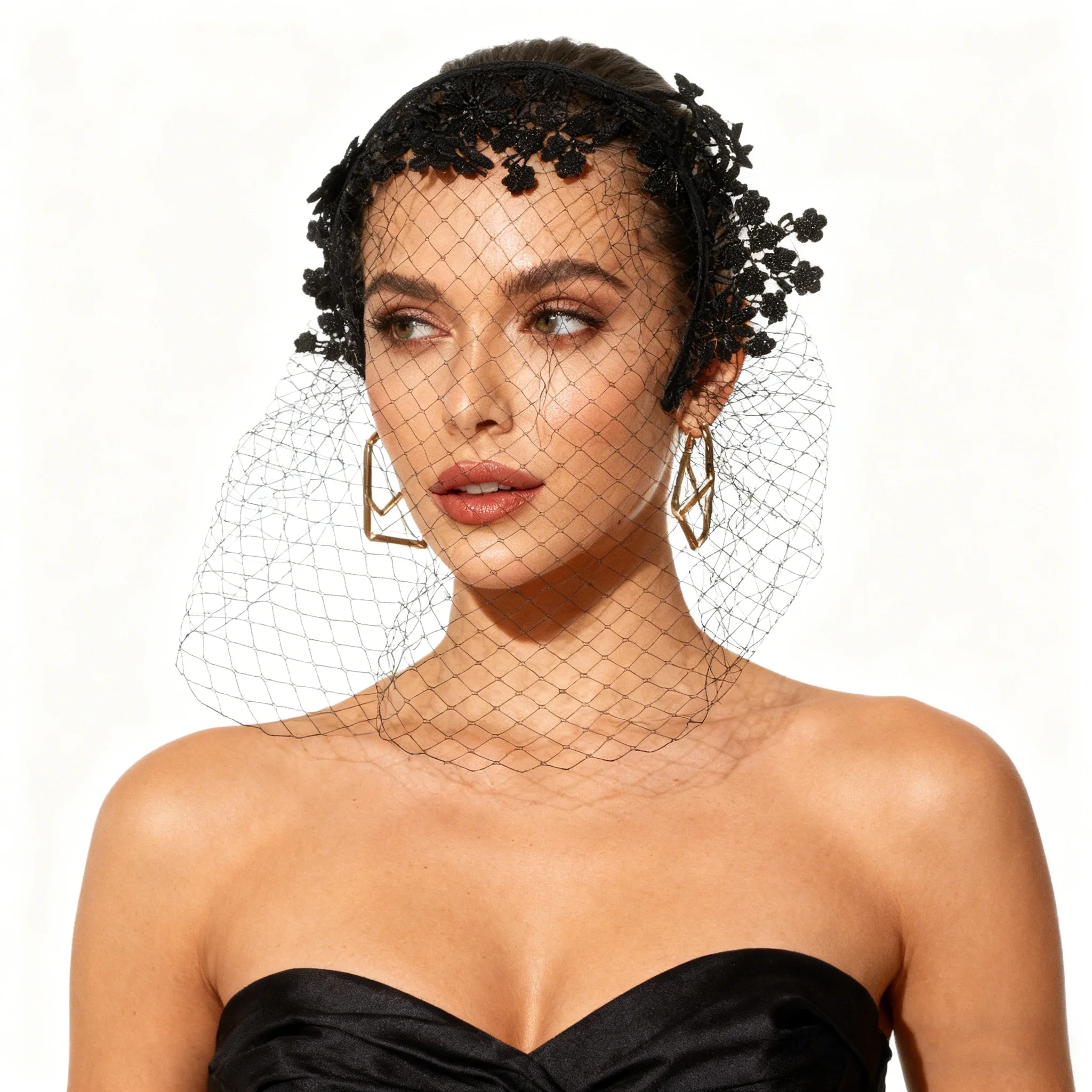 

AWAYTR Свадебная кружевная фата-повязка на голову с бриллиантами, пластиковая повязка для волос, аксессуары для причесок, праздничный головной убор