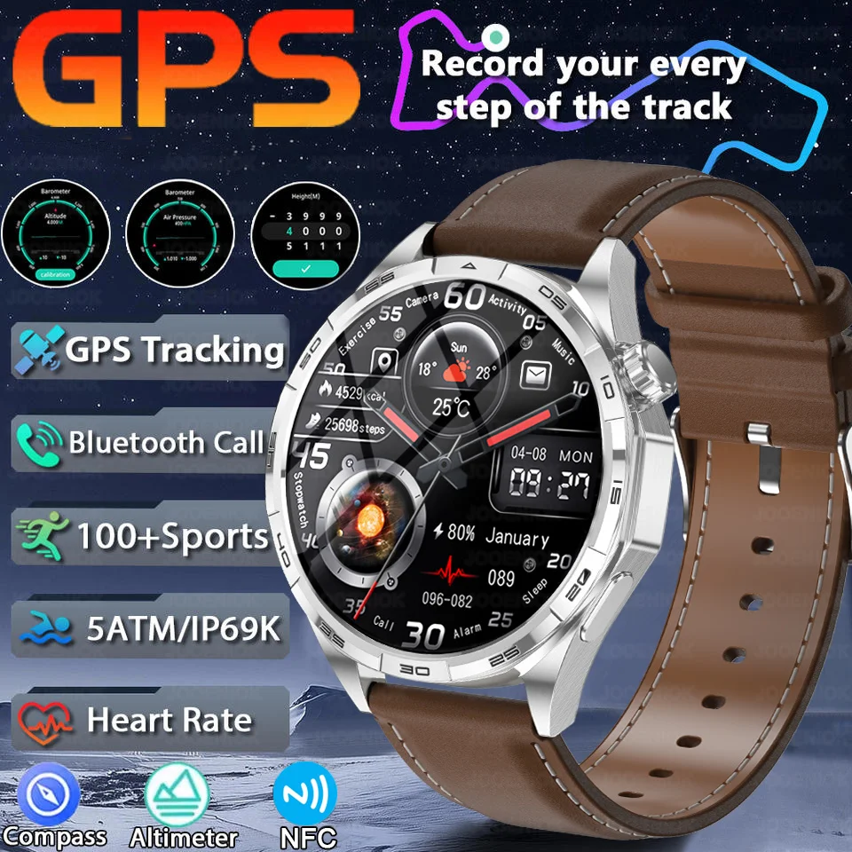 

2025 New Watch 6 Pro Upgrade Smart Watch Men GPS Tracking Compass Heart Rate BT Call IP68 Waterproof Sport Smartwatch For Huawei