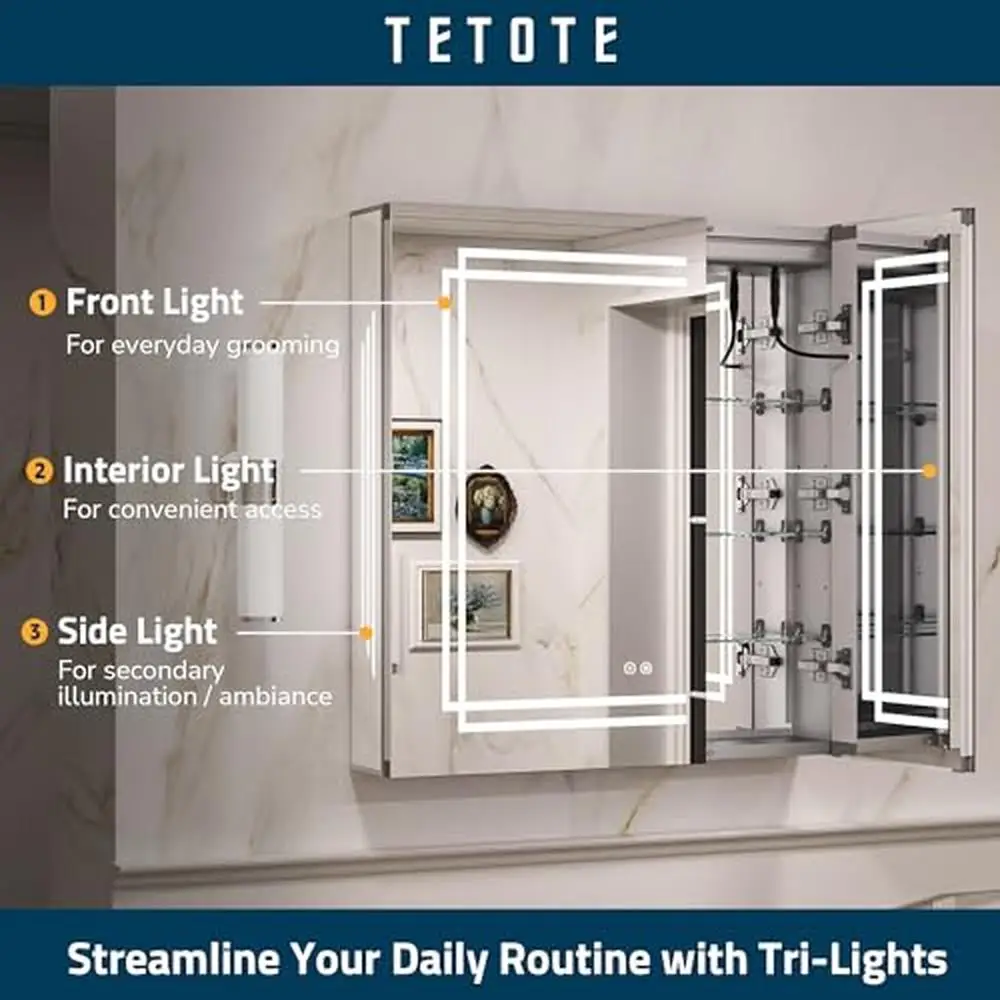 LED Lighted Medicine Cabinet 20x32 Inch with Stepless Dimming Anti-Fog Memory Function Wall Mounted Surface Recessed