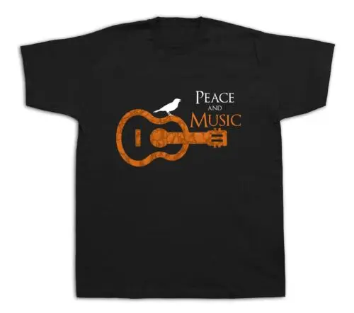 New Mens cotton T-shirt print Peace music guitar funny stylish Graphic design