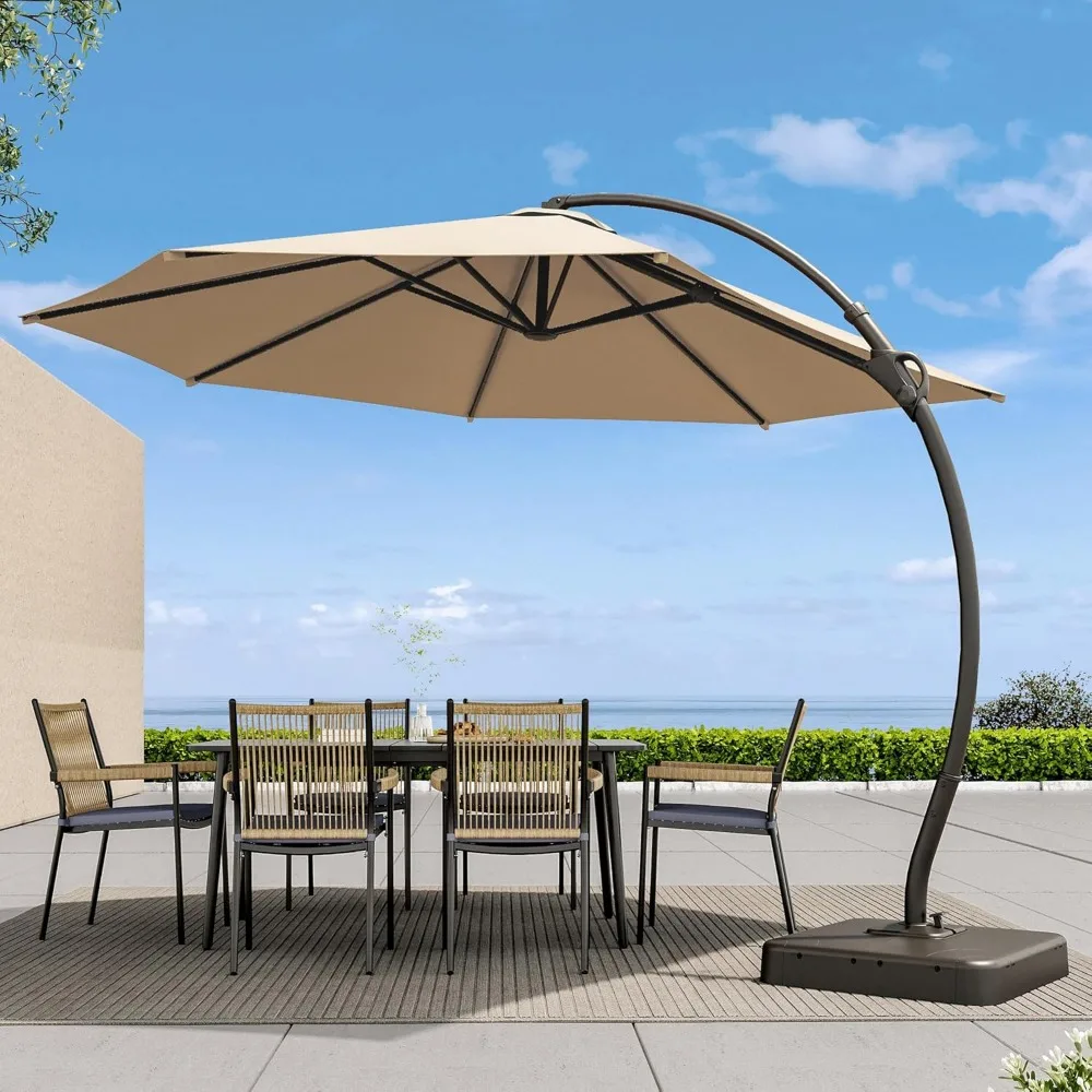

Outdoor Patio Umbrellas with Base, Upgraded 11FT Curvy Offset Cantilever Umbrella with 360° Rotation Design for Garden, Pool, B