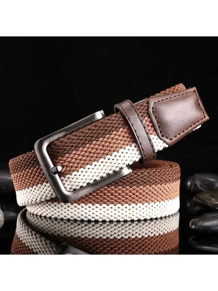 3.5CM X 105CM High Quality New Double layer Braided Belt Men Elastic Tight Canvas Fashion Casual And Women Pin Buckle Luxury