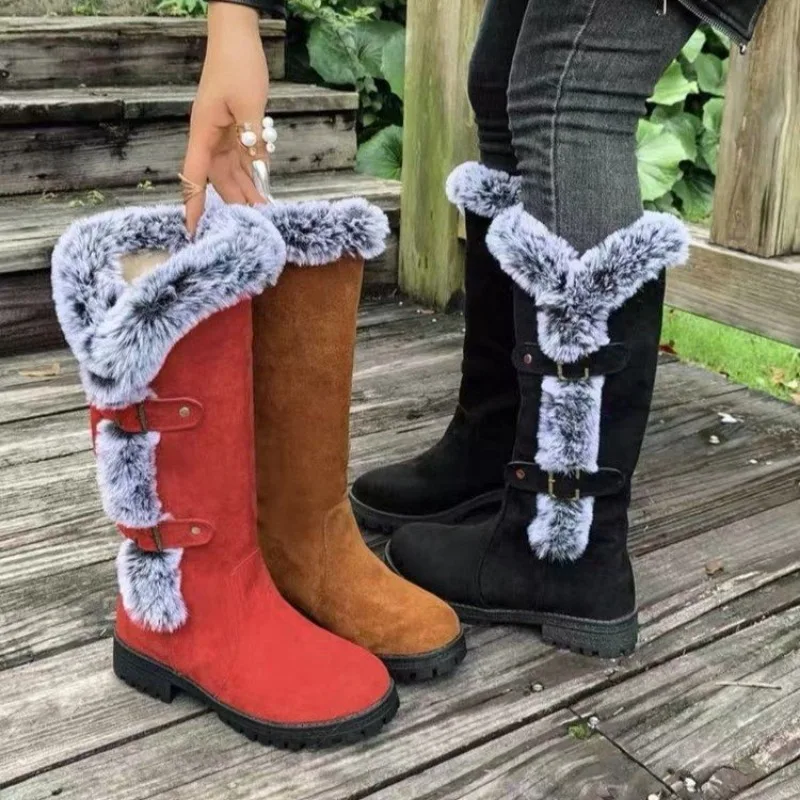 

Warm Chelsea High Fur Boots Women 2026 Winter Shoes for Women Chunky Mid-calf Plush Snow Flat Boots ZIP Fashion Botas De Mujer