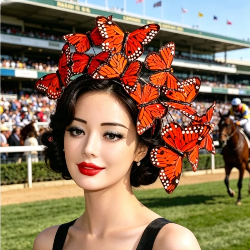 monarch-butterfly-fascinator-with-crystal-3d-large-orange-butterfly-headband-for-kentucky-derby-wedding-maternity-photoshoot