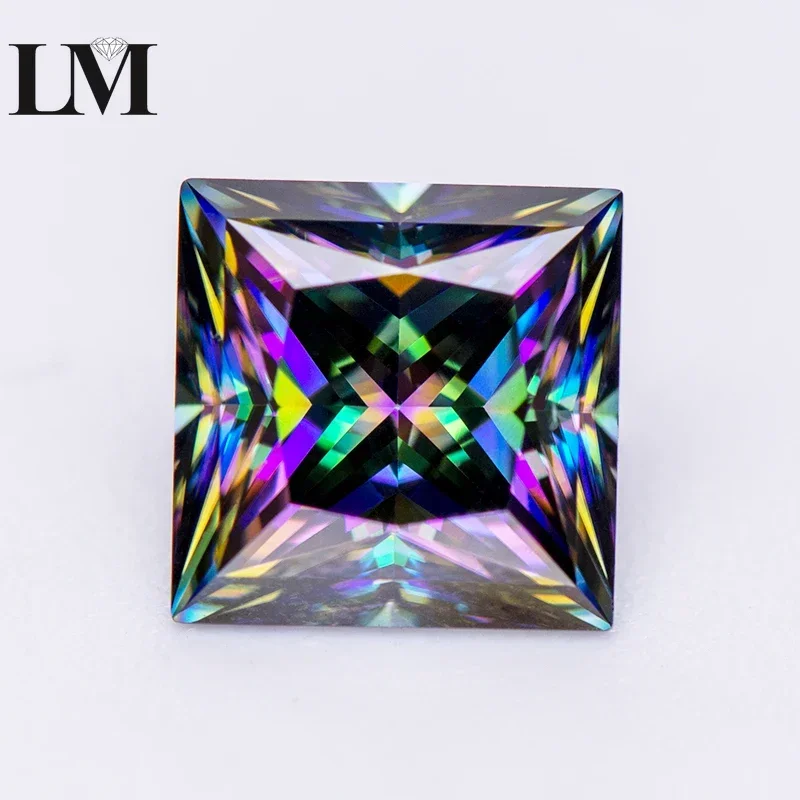 

Moissanite Stone Rainbow Green Color Princess Cut Lab Grown Diamond For Charms DIY Jewelry Making Materials With GRA Certificate