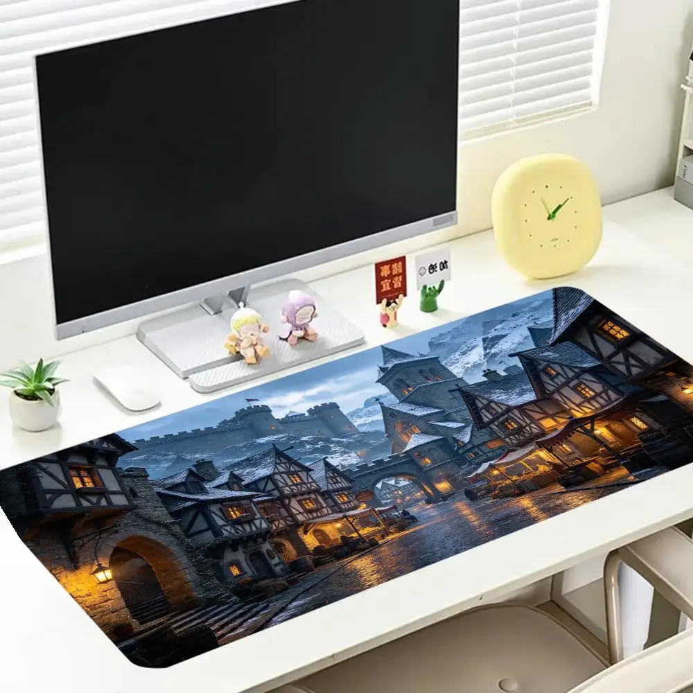 Floating Waterfall Castle Gaming Mouse Pad Smooth Glide Stitched Edges Large Size For Home Decor