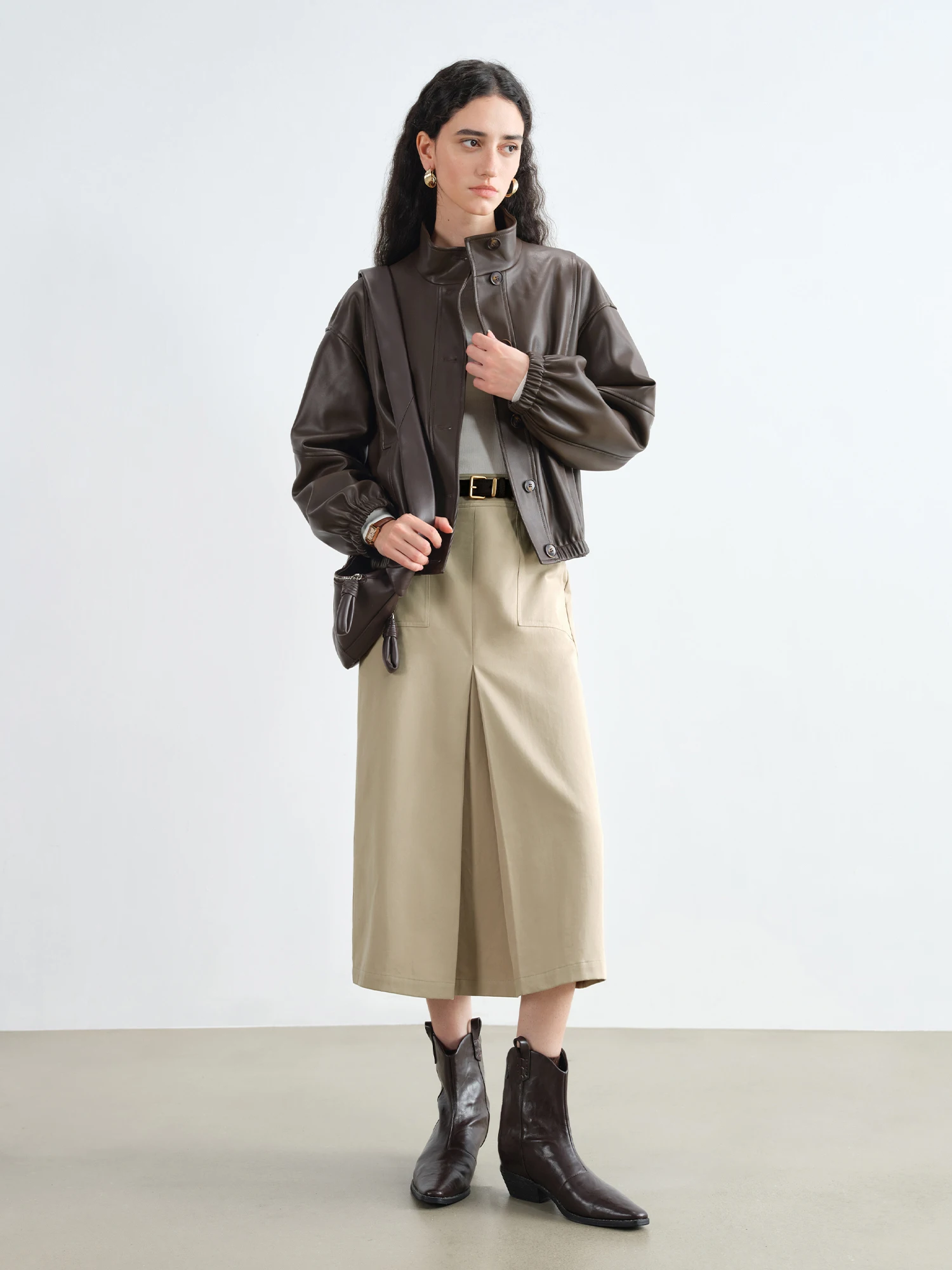 ​ZIQIAO 2025 Women's Knife Pleats Midi Skirt - Office Casual Straight Cut Hip Slimming Work Skirt with Pencil Silhouette​