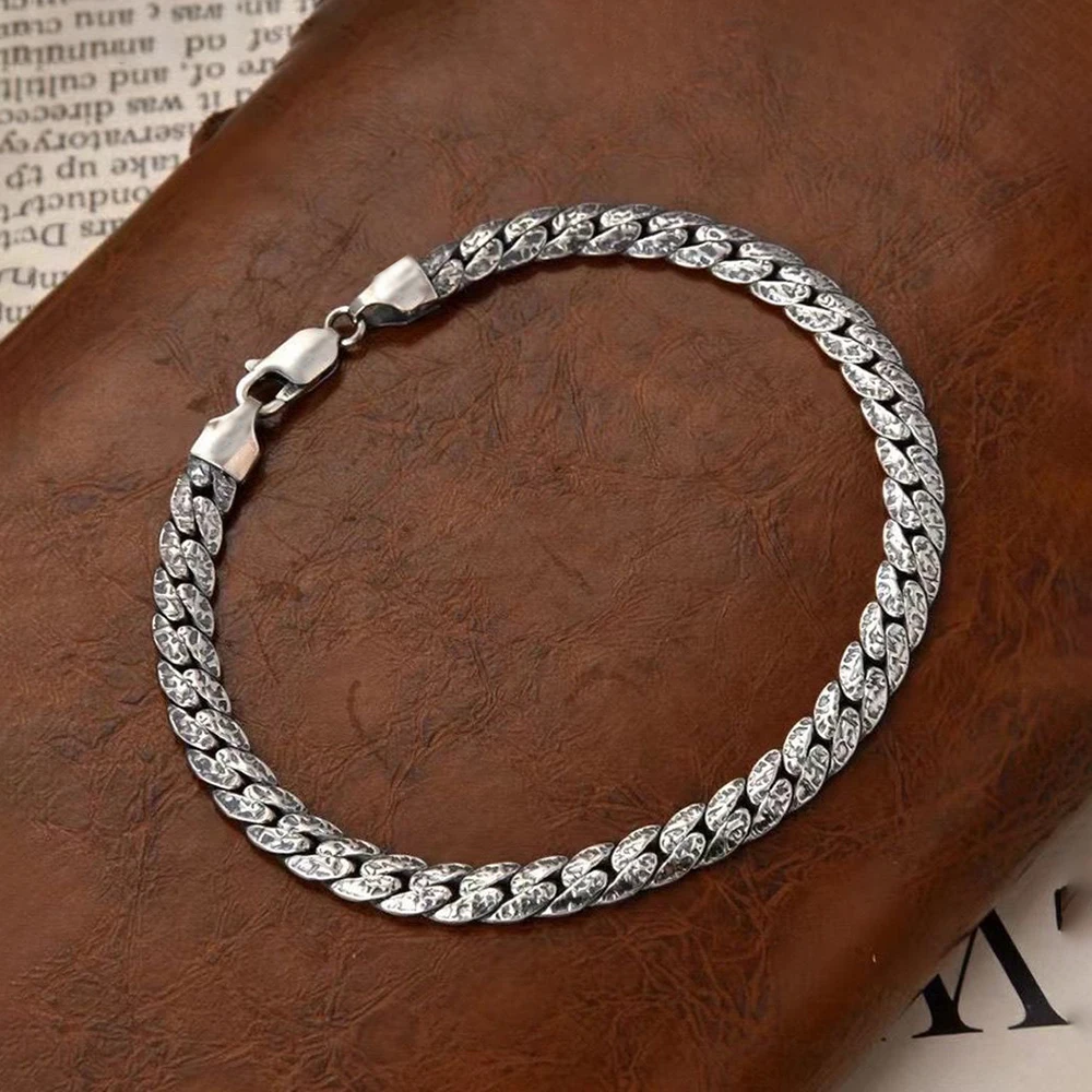 Vintage Style 925 Silver Bracelet 18/20/22cm Exquisite Meteor Crater Snake Chain For Men Birthday Party Fashion Jewelry Gift