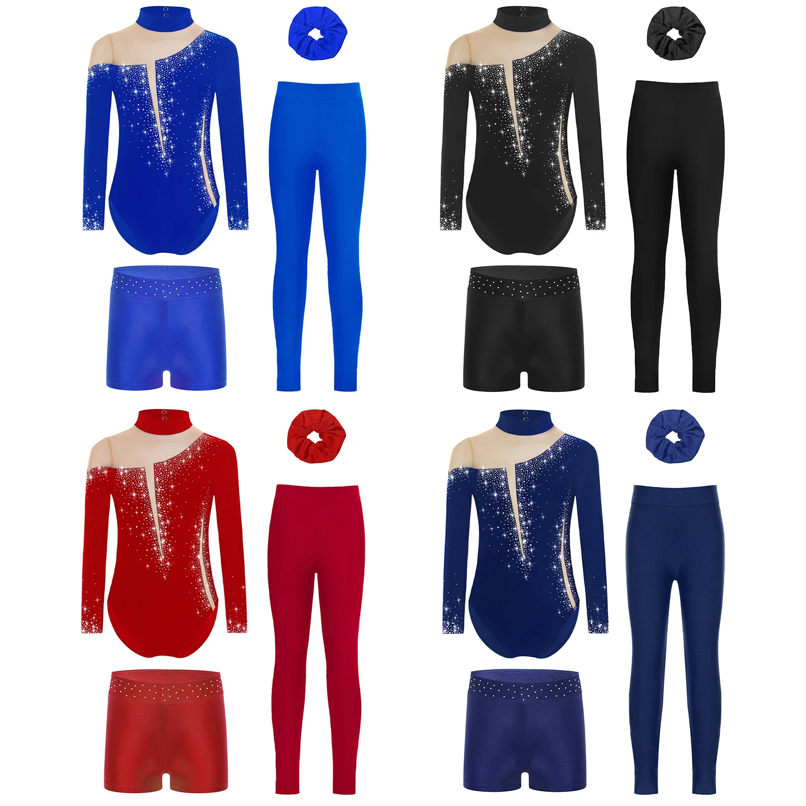 Tenue de danse de gymnastique de Ballet pour enfants filles, Costume de spectacle sur scène avec strass transparents et accessoires complets, ensembles de danse