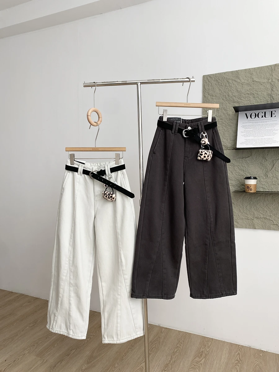 

High Waist Wide Leg Denim Knife Pants Women's Pure Color Commute Style Autumn Winter New Arrival American Unique Design