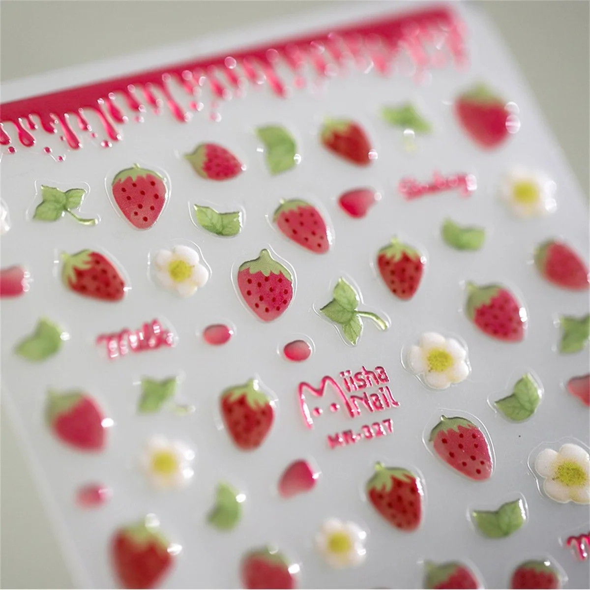 1 Stuks 5d Kawaii Gelei Aardbei Nail Art Stickers Mode Cartoon Fruit Nail Transfer Slider Stickers Diy Decoraties Accessoires