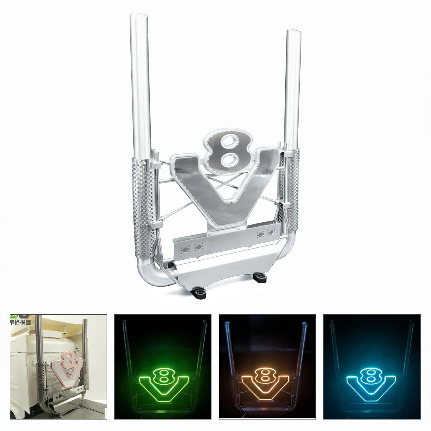 قطع غيار أنبوب العادم المعدني ث/مصباح ليد تحكم لتقوم بها بنفسك TAMIYA 1/14 التحكم عن بعد شاحنة جرار 56368 56379 نموذج ترقية جزء #2