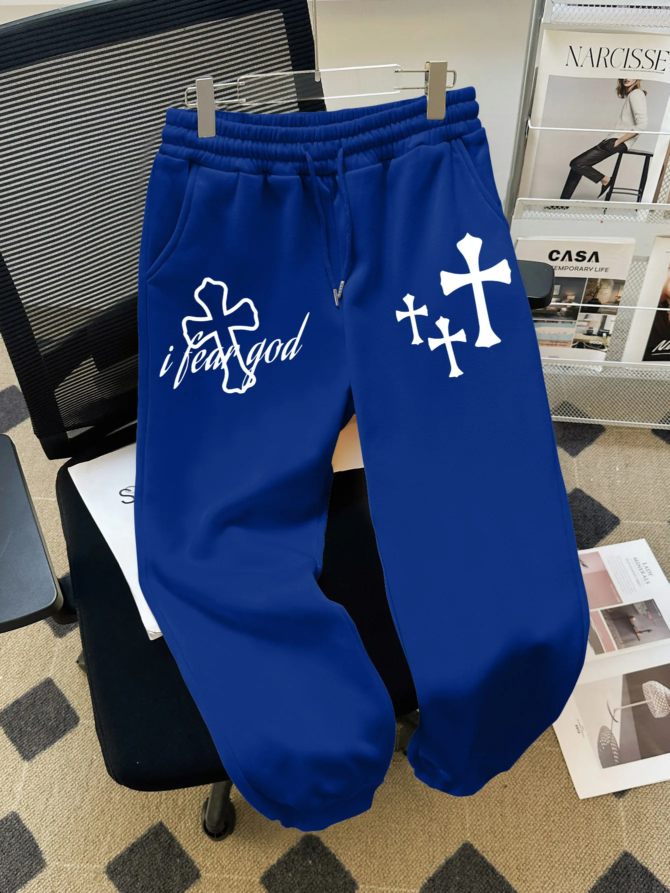 Men's Trousers with Faith Cross and I Need God Print Drawstring Track Pants Daily Wear Sweatpants with Religious Symbols Pattern