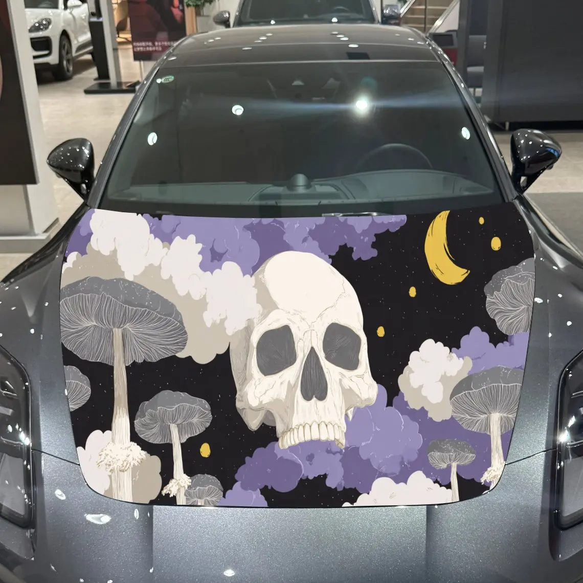

Skull Mushroom Purple Cloud PVC Car Hood Wraps, Self-Adhesive Waterproof Car Bonnet Decal Sticker, Car Decoration Protection Sti