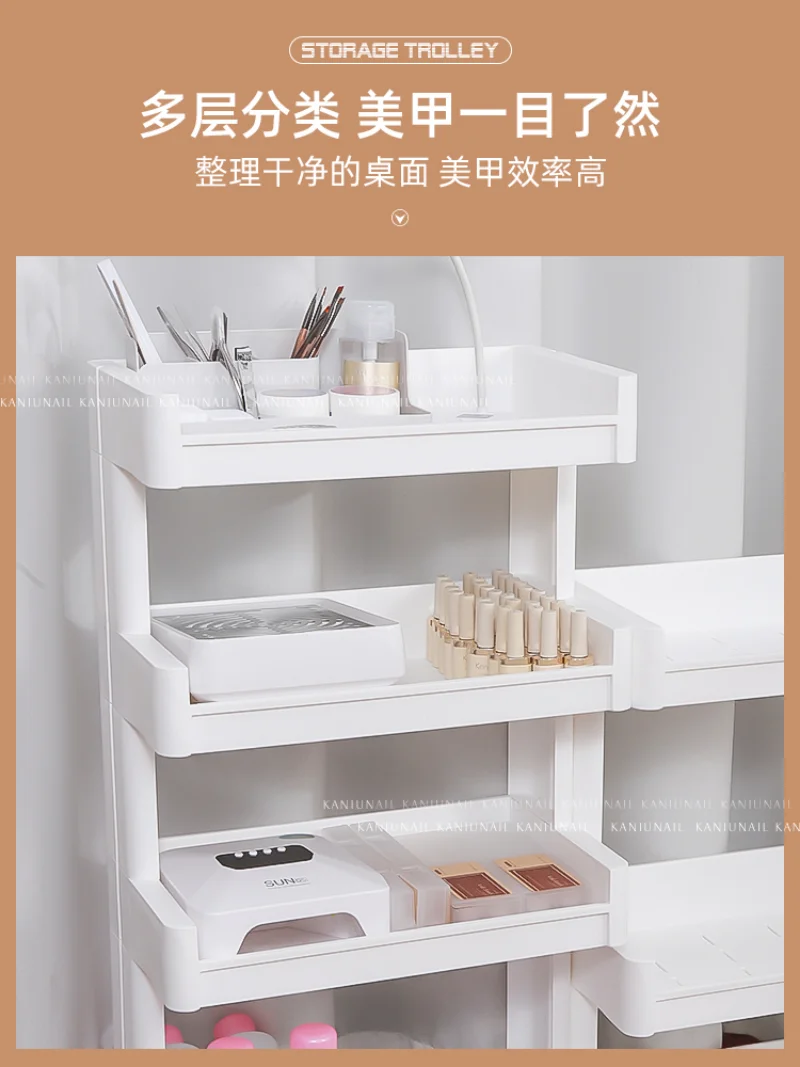 Nail Storage Trolley Multi-layer Tool Storage Rack Beauty Eyelash Special Shelving Removable Wheels